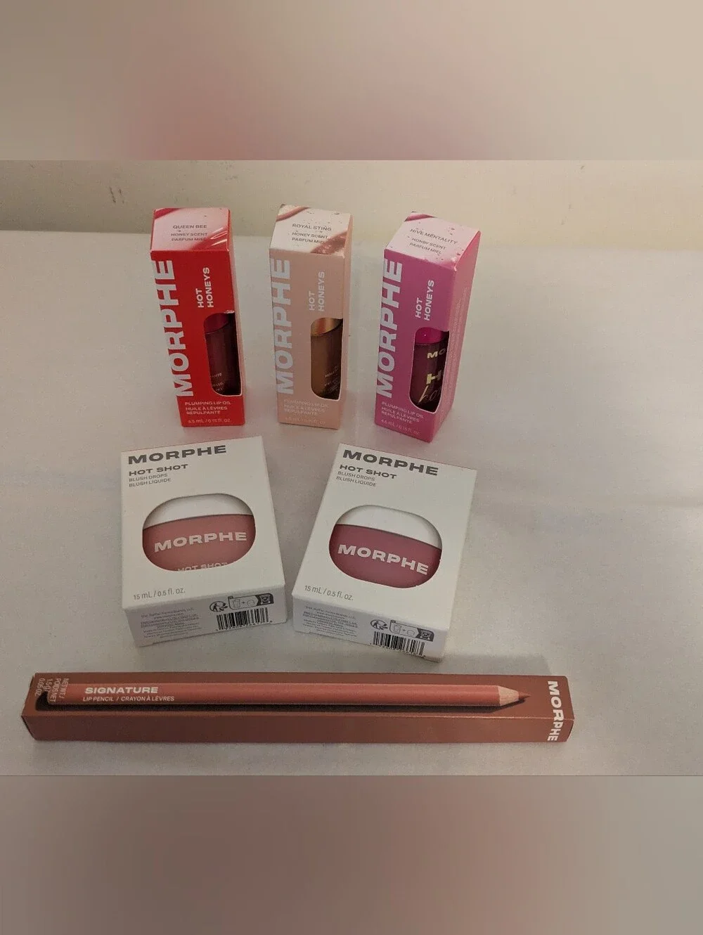 Morphe Tinted Lip Oils, Hot Shot Blush, Lip Pencil Coral, Nude & Pink